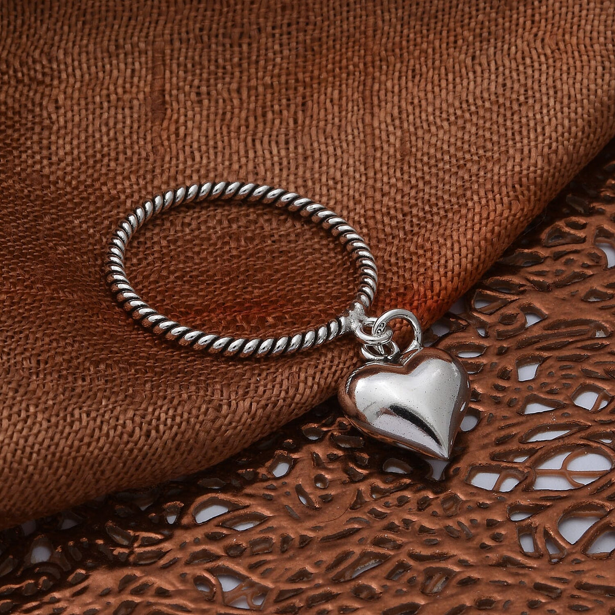 Sterling Silver Twisted Heart Charm Ring 6016130 1