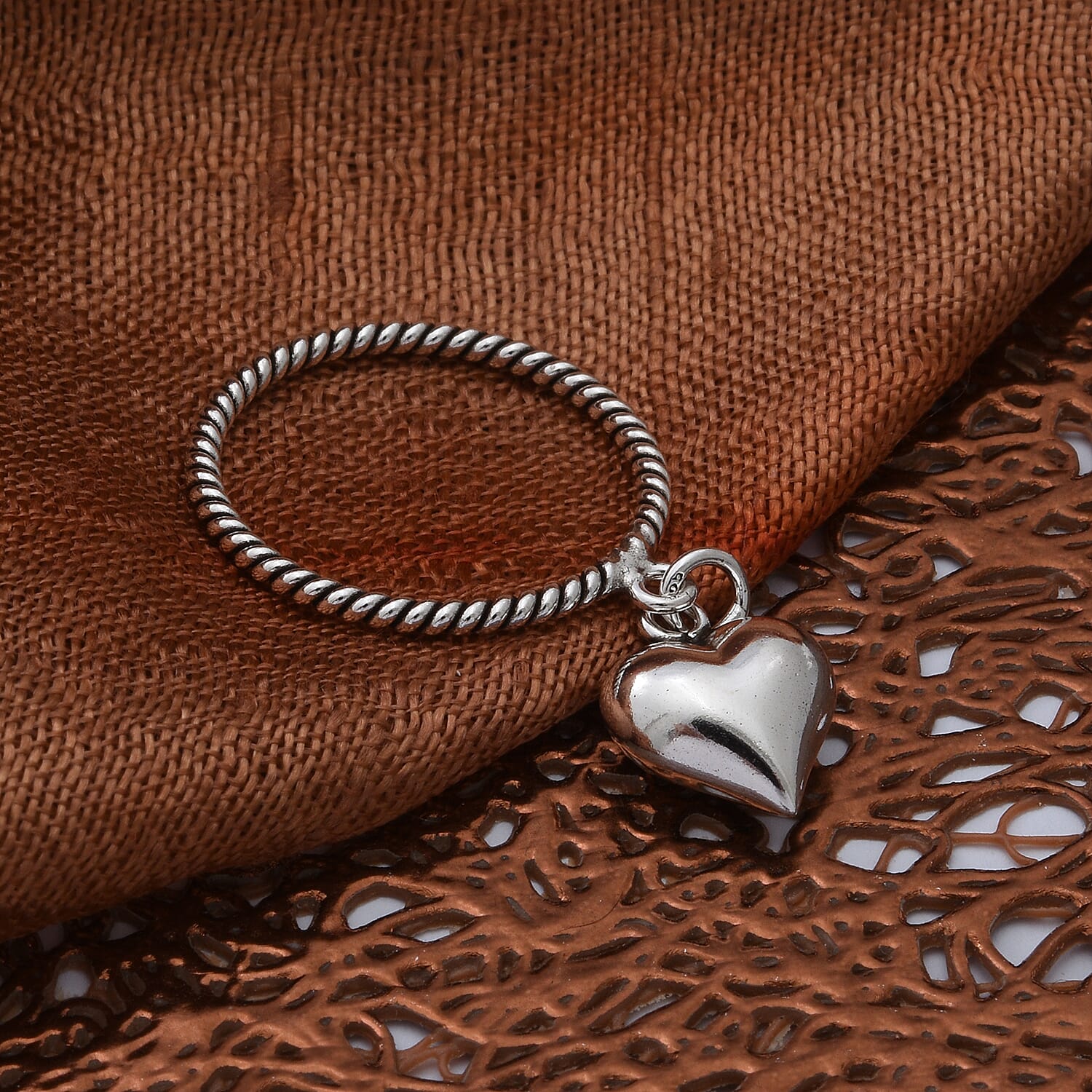 Sterling Silver Twisted Heart Charm Ring 6016130 1
