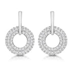 Sterling Silver White CZ 15mm x 22.3mm Circle Drop Earrings