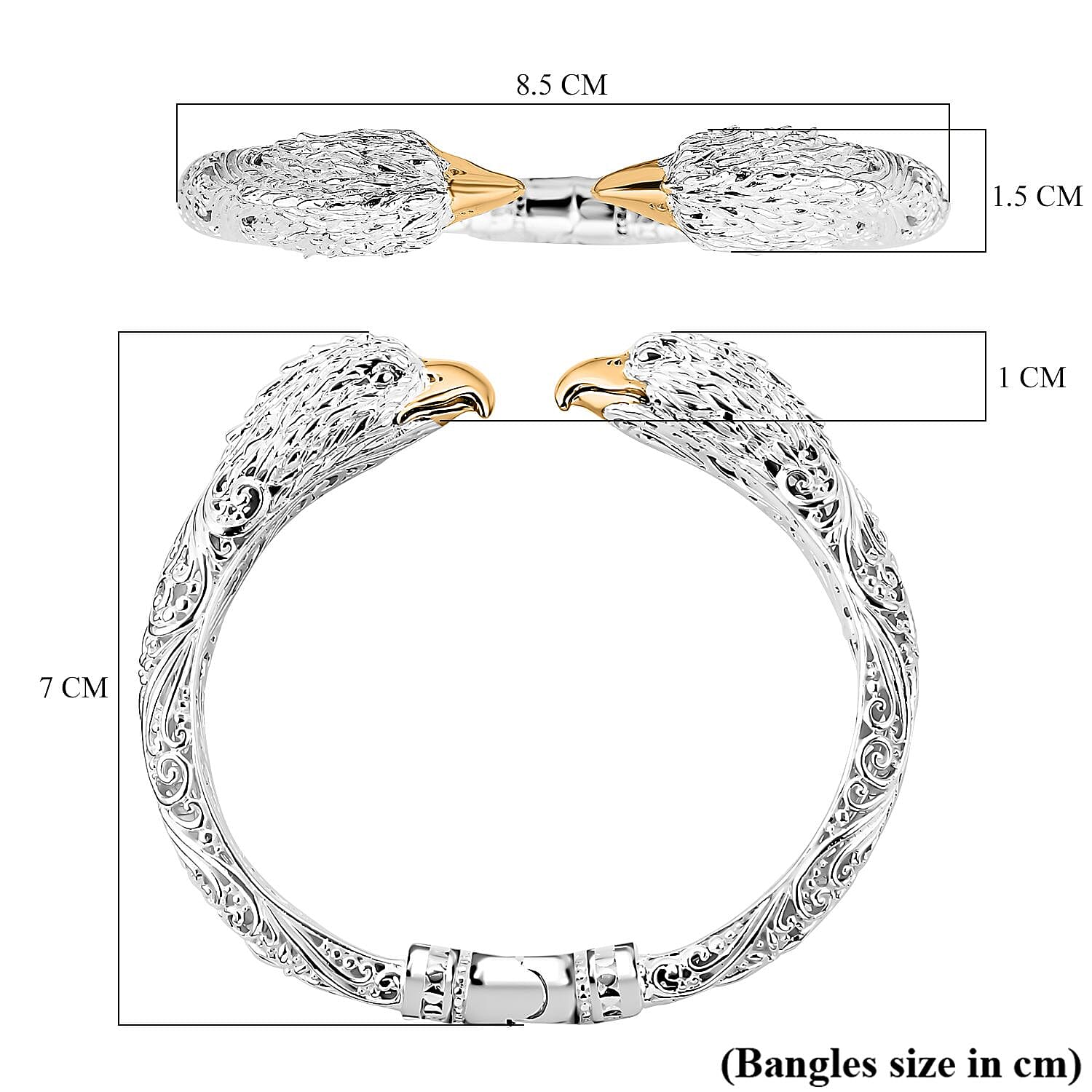 Sterling Silver &amp; Yellow Gold Plated Eagle Cuff Bangle (Size 7.5) 7949960 11
