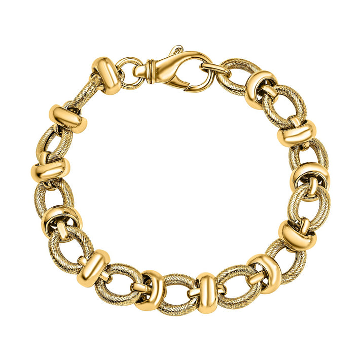 Sterling Silver Yellow Gold Plated Textured and Polished Rings Bracelet 8 Inch 8928890 1