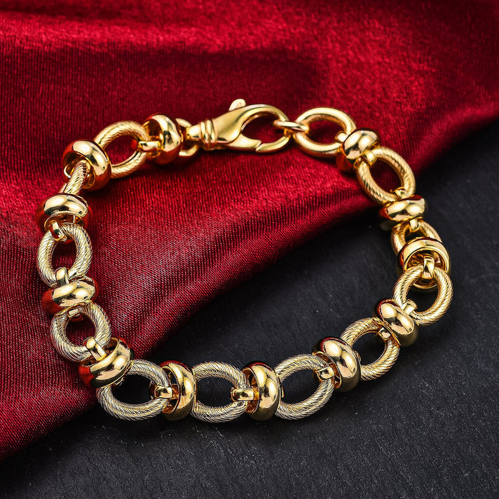 Sterling Silver Yellow Gold Plated Textured and Polished Rings Bracelet 8 Inch 8928890 2