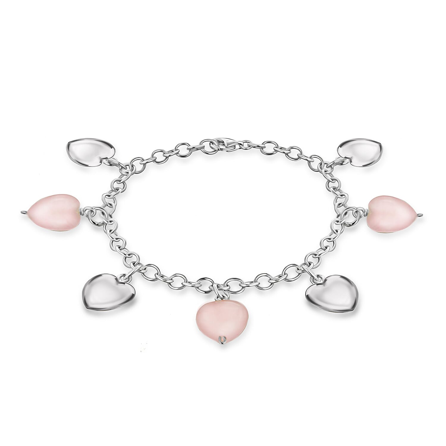 Sterling Silver and Rose Quartz Heart Charm Bracelet 7.5 Inch 8928852 0