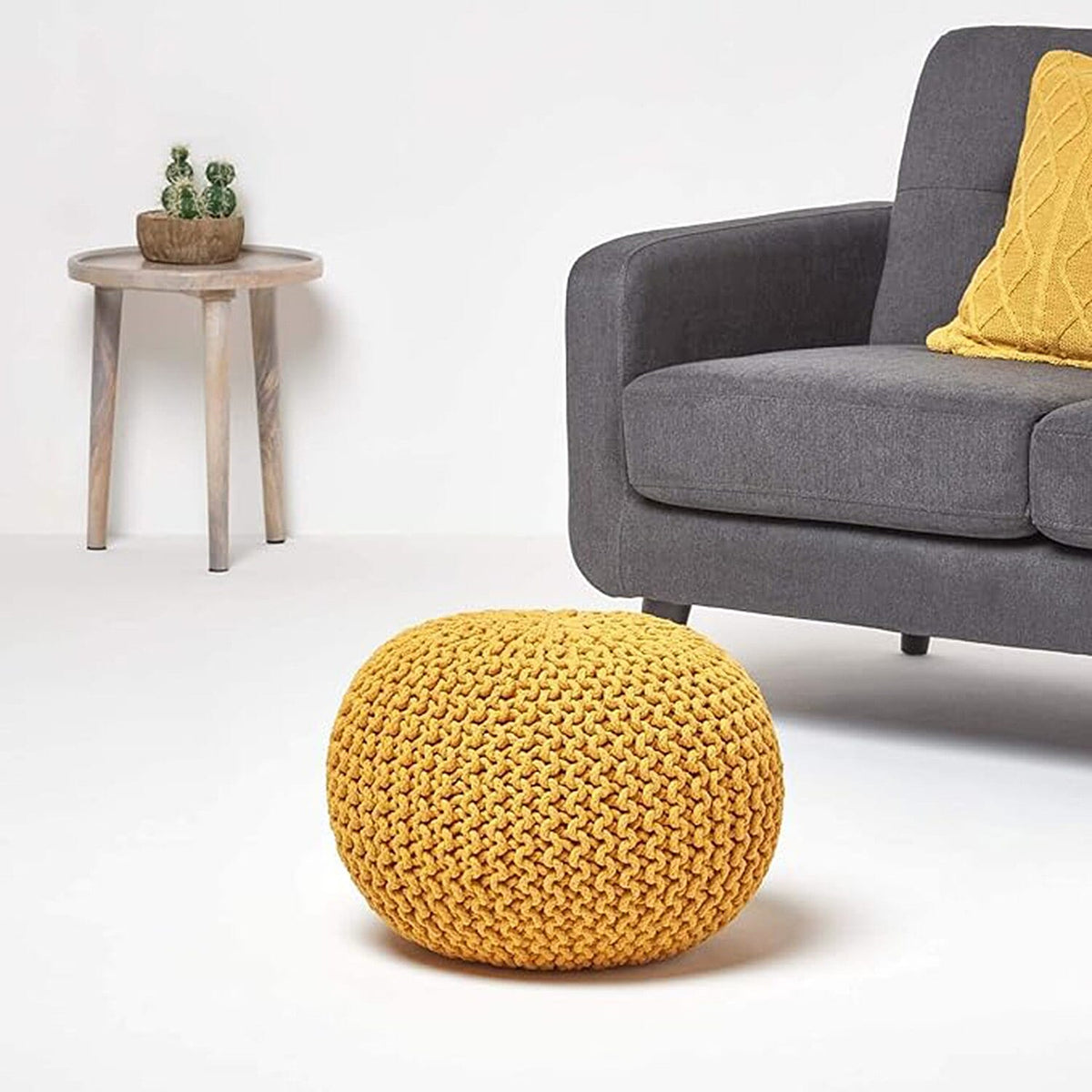 Knitted Foot StoolÂ  Pouffe - Yellow 7840118 1