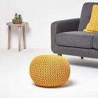 100% Cotton Knitted Pouffe Foot Stool (Size 50x50x30 cm) - Yellow