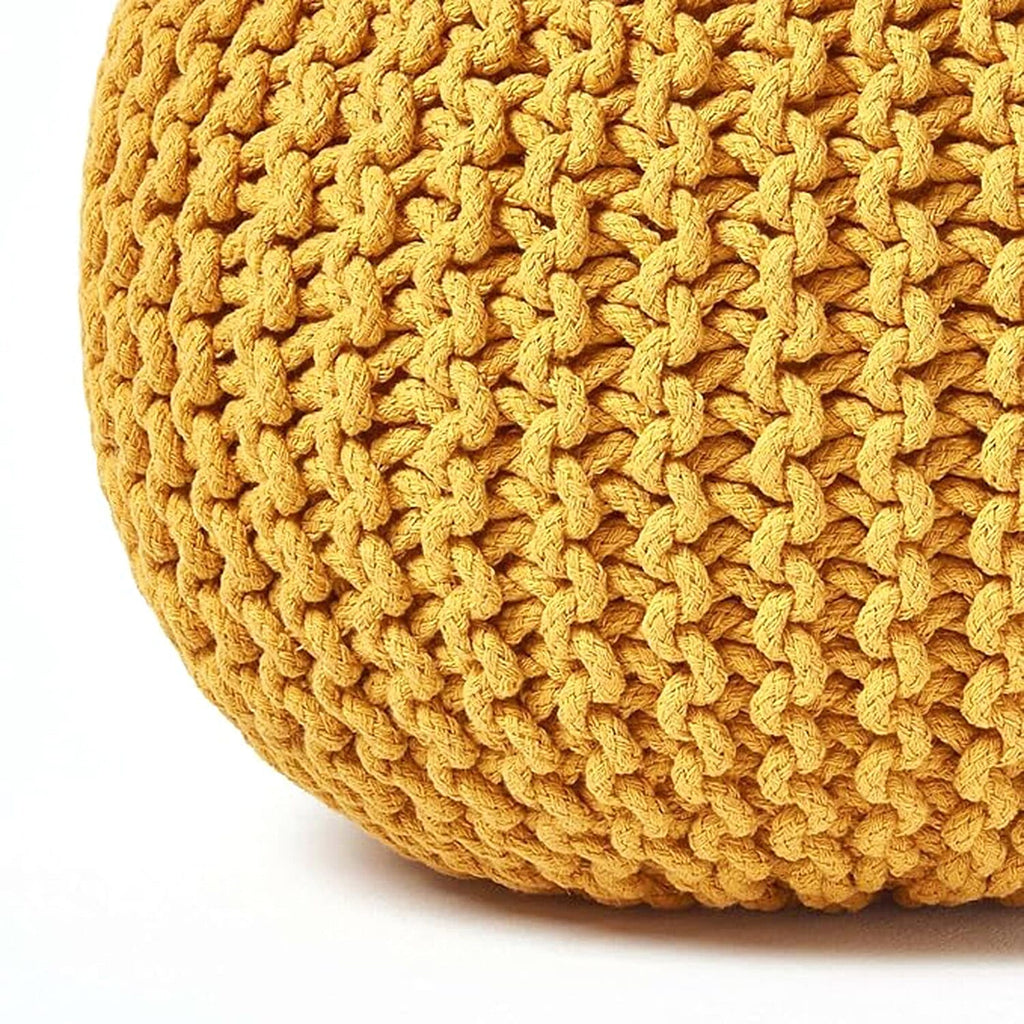 100% Cotton Knitted Pouffe Foot Stool (Size 50x50x30 cm) - Yellow