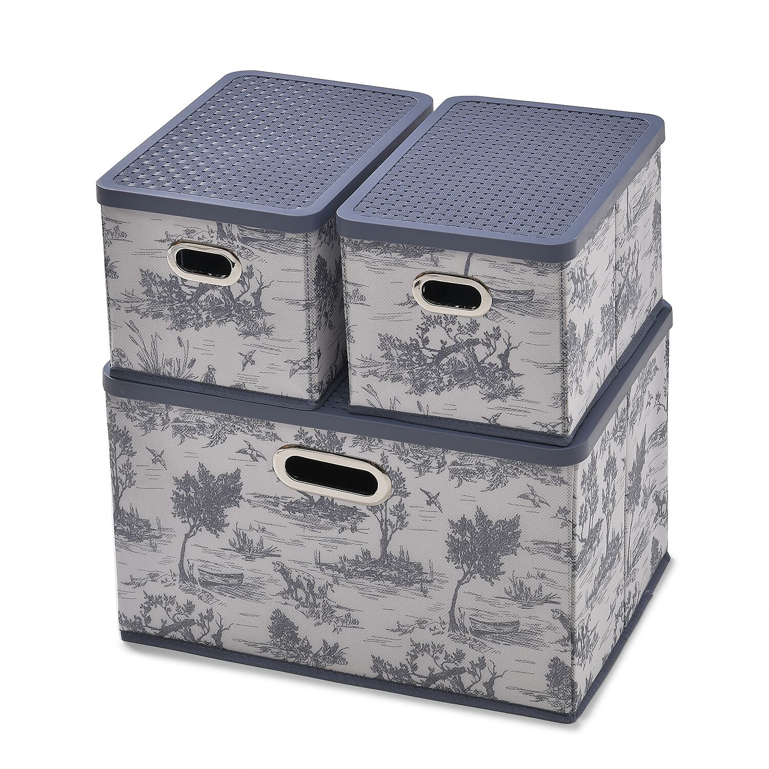 Set of 3 Foldable Storage Boxes - Blue 7826279 8