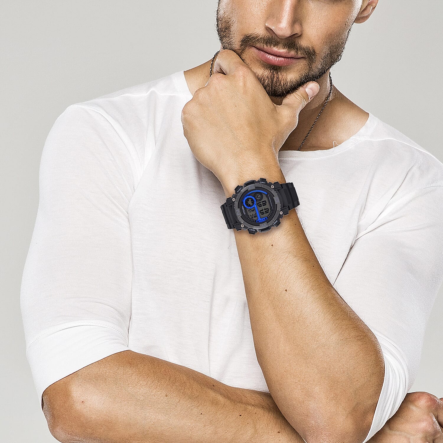 STRADA Electronic Movement 3ATM Water Resistant Blue Multifunctional LED Dial Watch with Black Colour TPU Strap 7841966 3