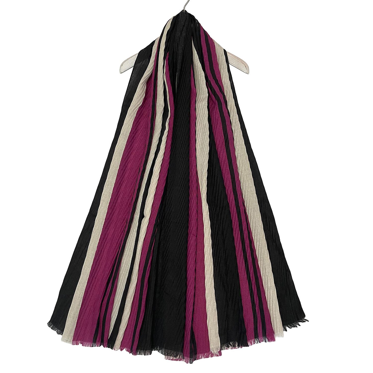 Stripe Crinkle Frayed Scarf (Size 90 x 180 Cm) - Fuchsia Pink 8519208 0