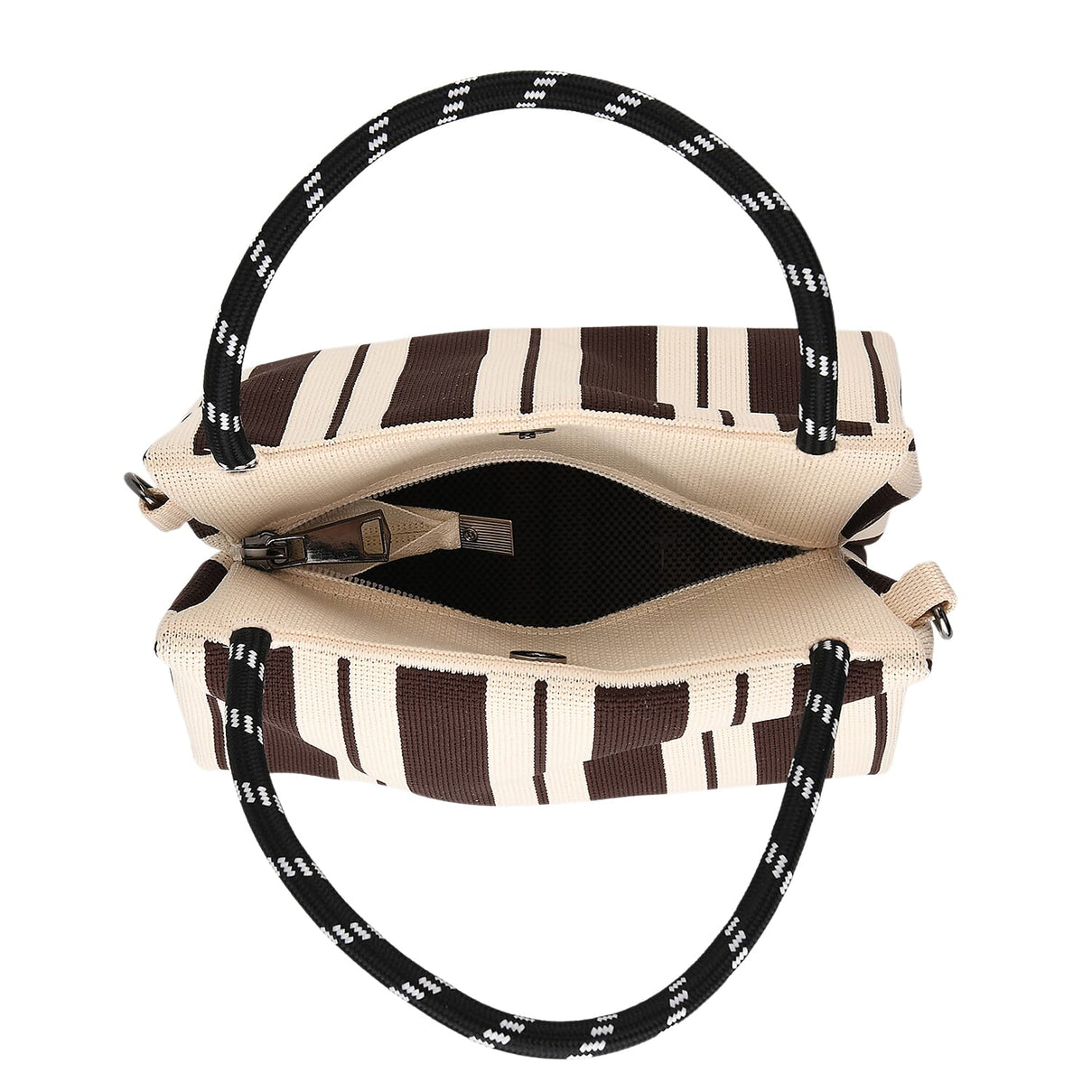Striped Pattern Handbag with Shoulder Strap (130cm) - Coffee &amp; White V32357790 7