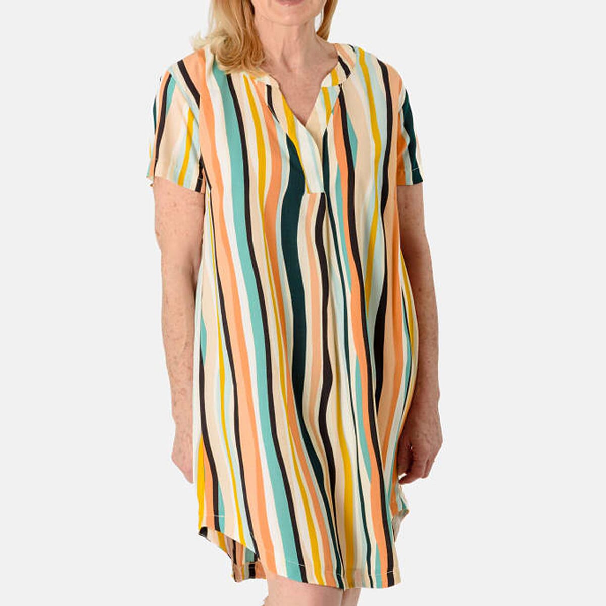 Marina Kaneva V-Neck Striped Dress with Short Sleeves 8064802 0