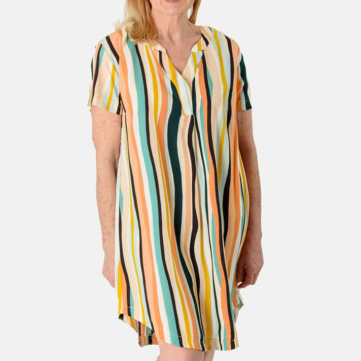 Marina Kaneva V-Neck Striped Dress with Short Sleeves 8064802 1