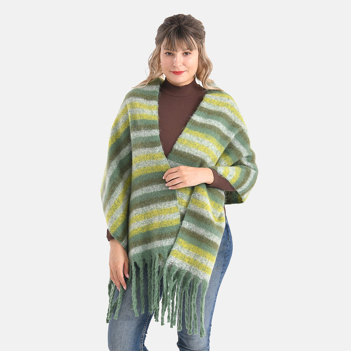 Striped Soft Touch Large Shawl with Tassel V32530686 0