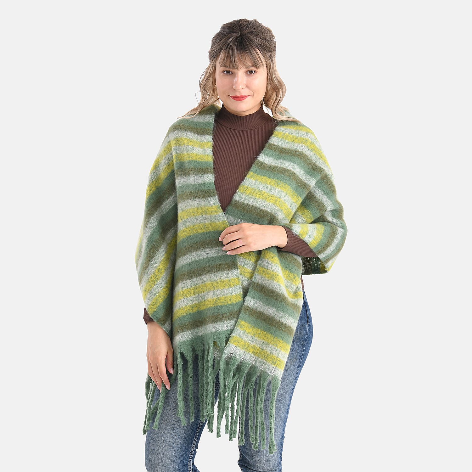 Striped Soft Touch Large Shawl with Tassel V32530686 0