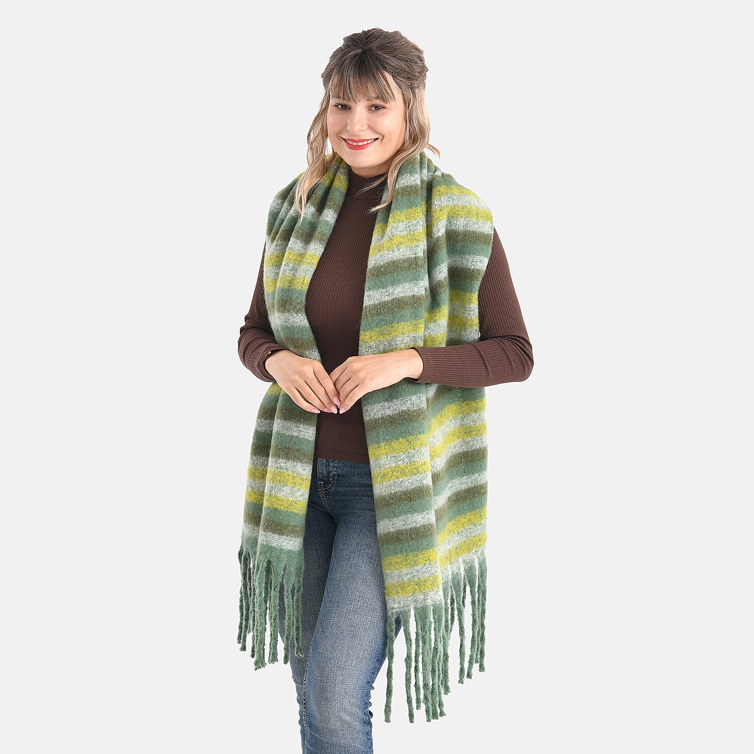 Striped Soft Touch Large Shawl with Tassel V32530686 2