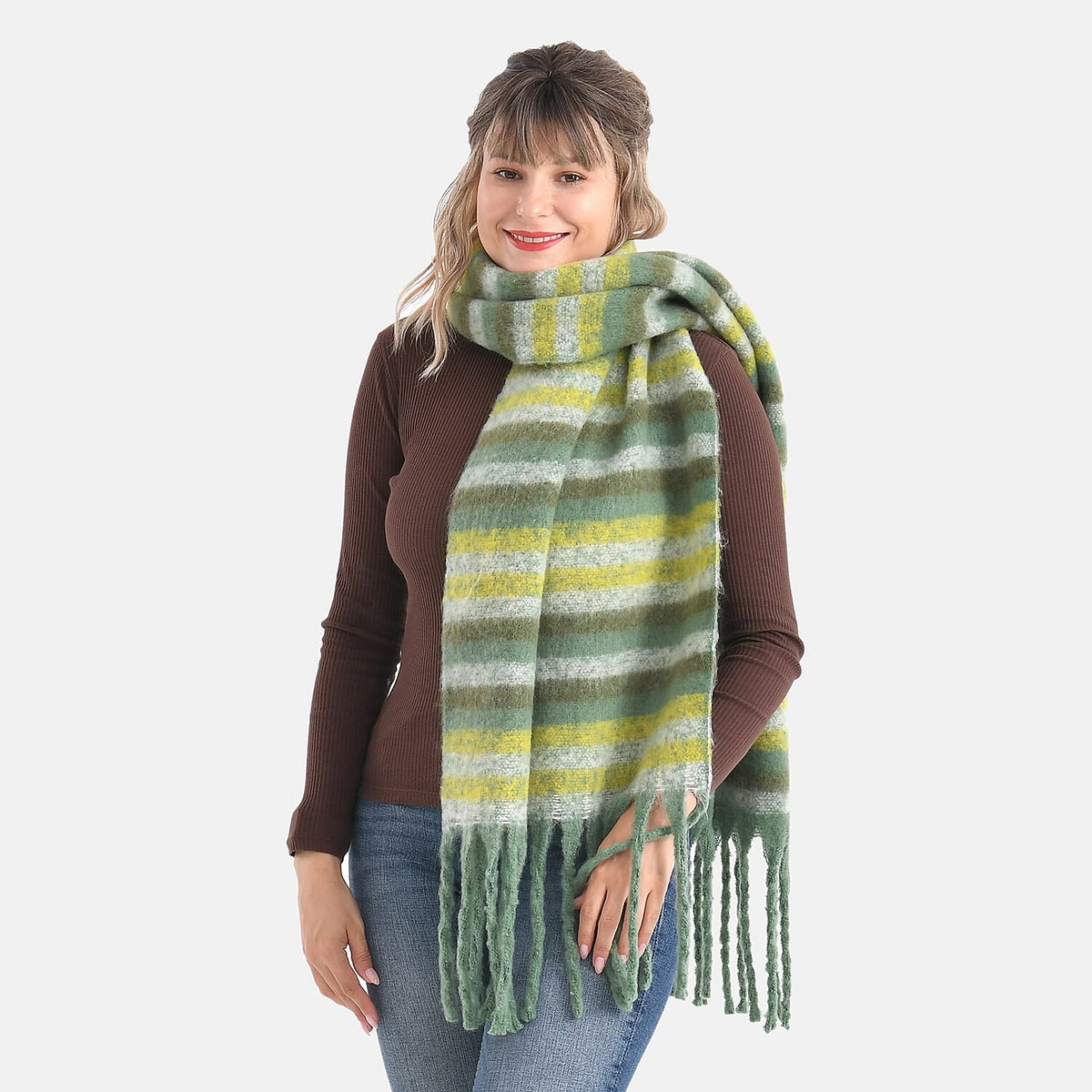 Striped Soft Touch Large Shawl with Tassel V32530686 3