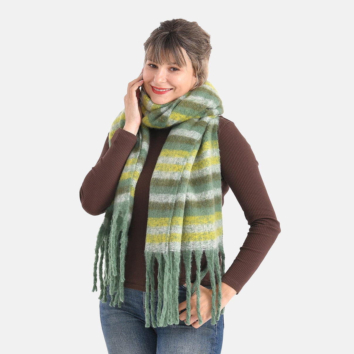 Striped Soft Touch Large Shawl with Tassel V32530686 4