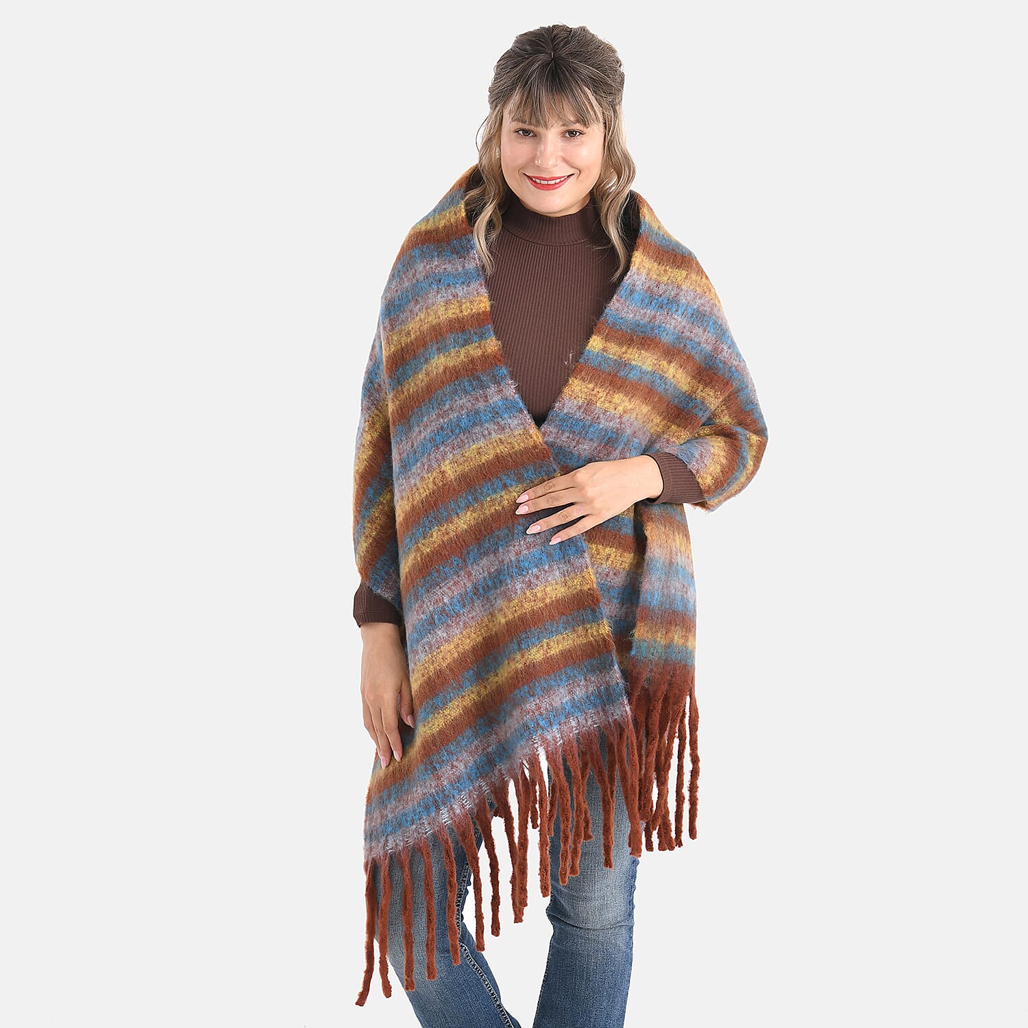 Striped Soft Touch Large Shawl with Tassel 8207832 0
