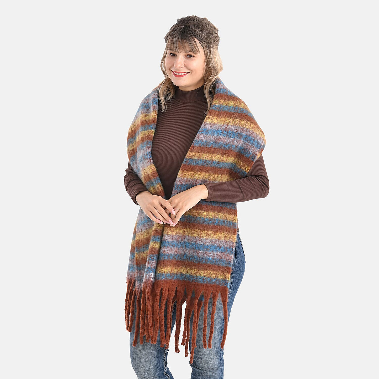 Striped Soft Touch Large Shawl with Tassel 8207832 2