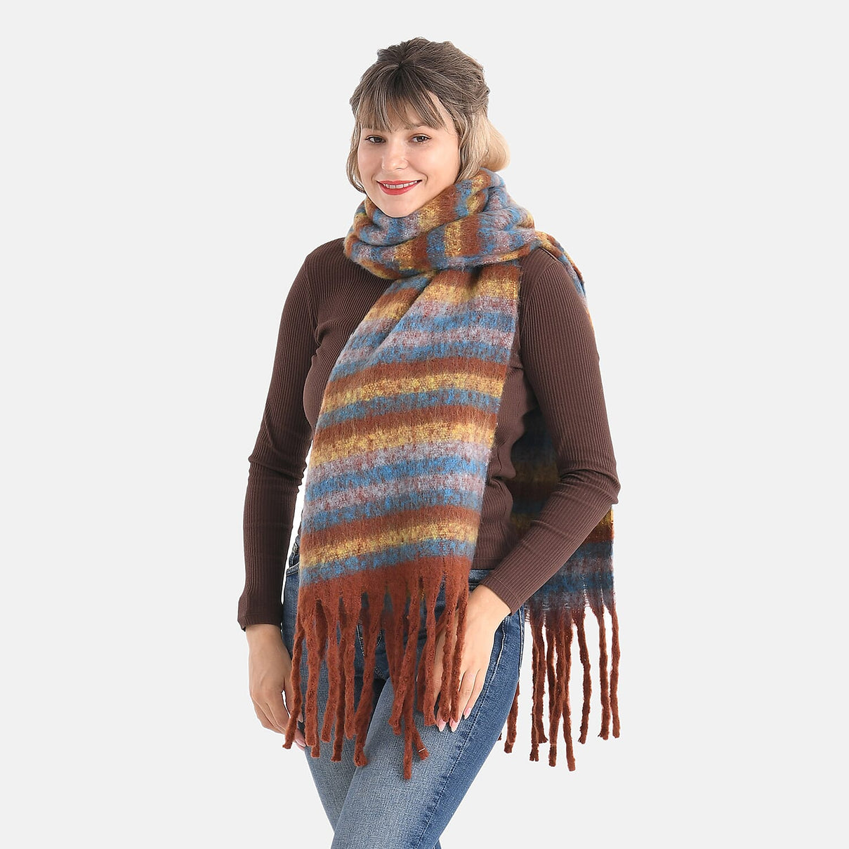 Striped Soft Touch Large Shawl with Tassel 8207832 3