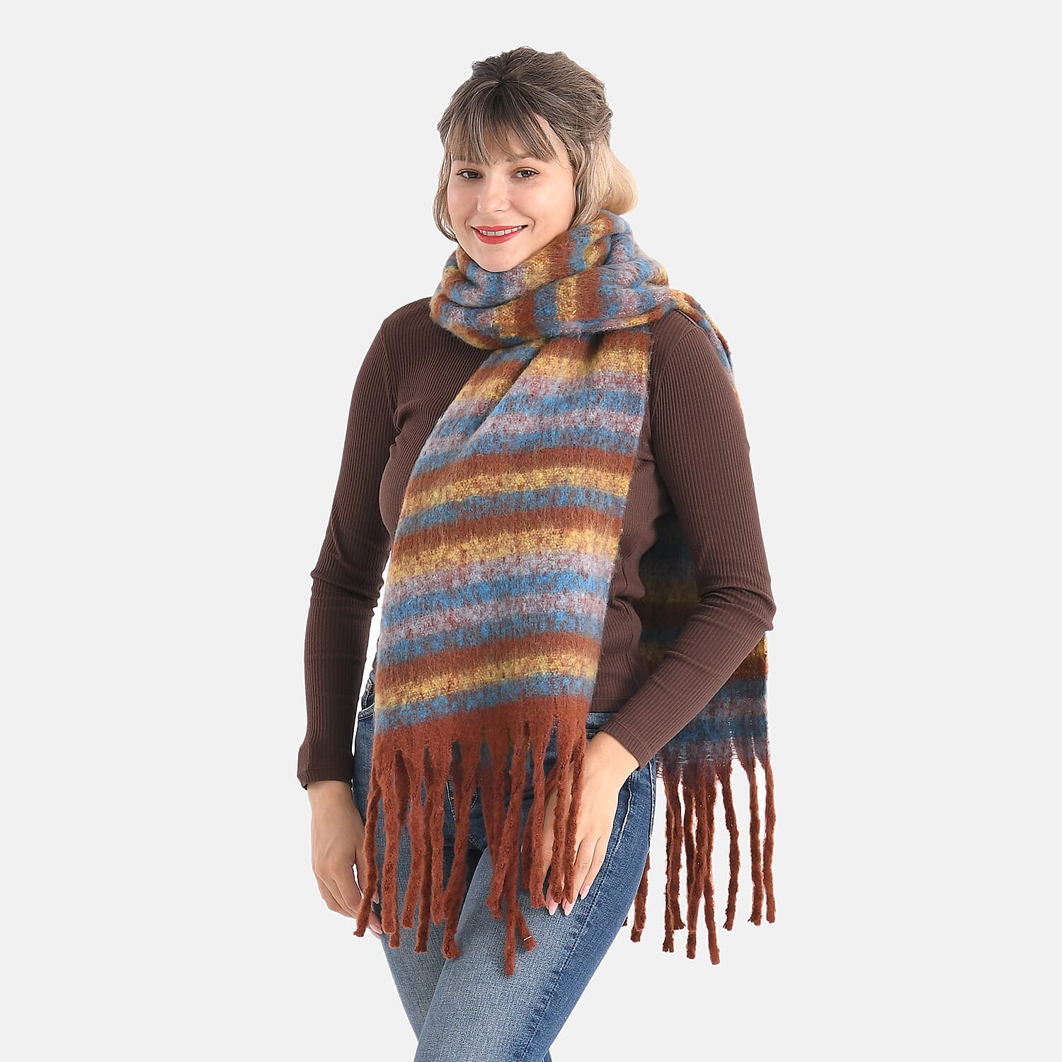 Striped Soft Touch Large Shawl with Tassel 8207832 3