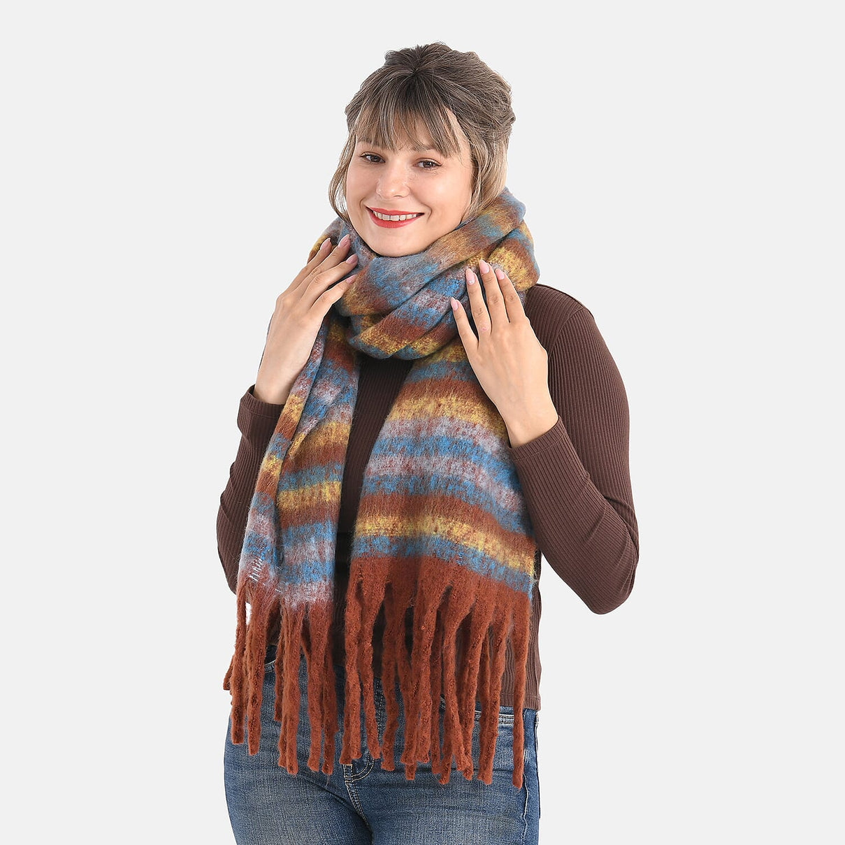 Striped Soft Touch Large Shawl with Tassel 8207832 4