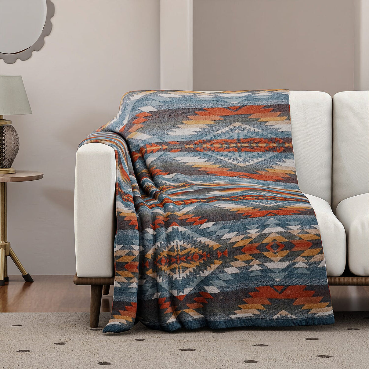 Striped Pattern Knitted Aztec Throw Cozy Blanket (50x70 inch) - Green &amp; Orange 8187015 2