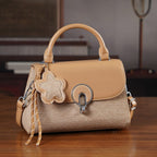 Structured Top-Handle Satchel Handbag - Beige