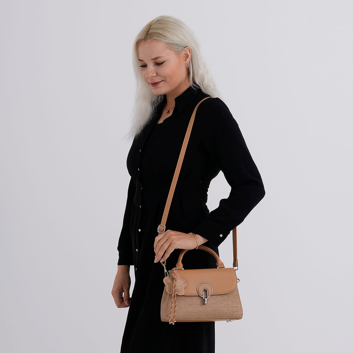 Structured Top-Handle Satchel Handbag - Beige 8413836 3