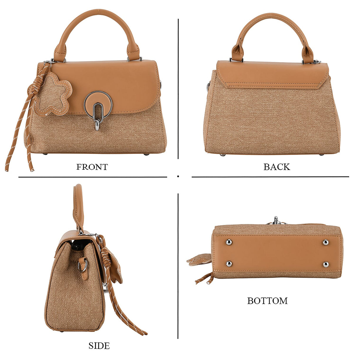 Structured Top-Handle Satchel Handbag - Beige 8413836 5