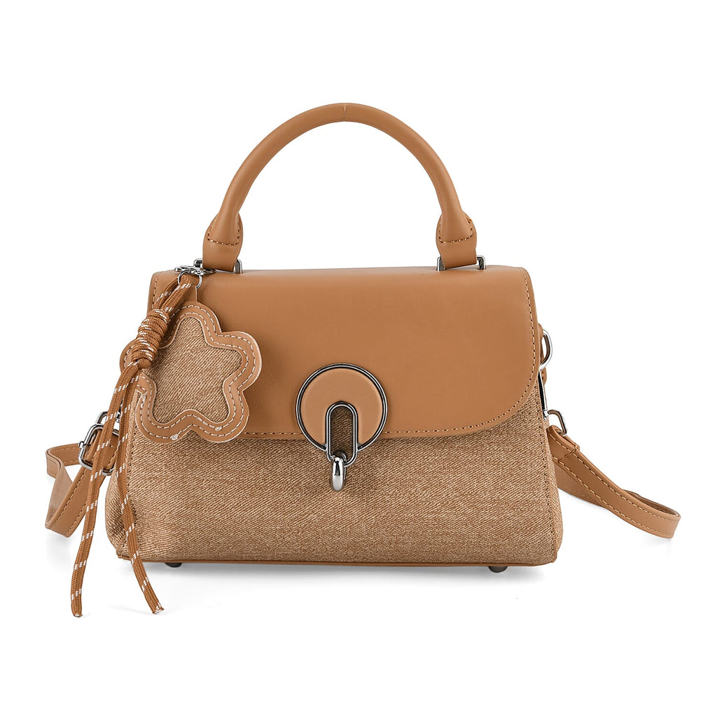 Structured Top-Handle Satchel Handbag - Beige
