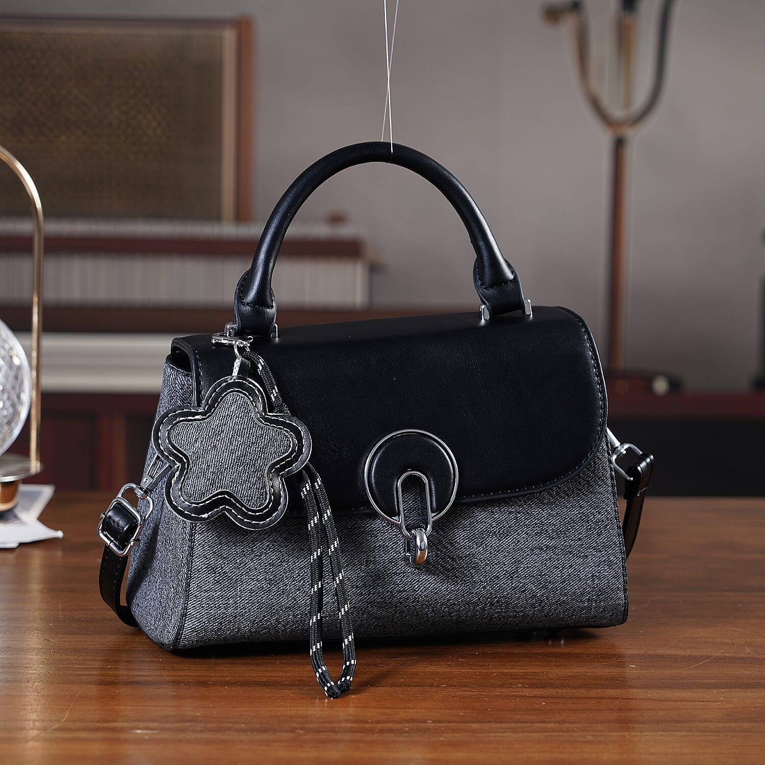 Structured Top-Handle Satchel Handbag - Black V32492497 2