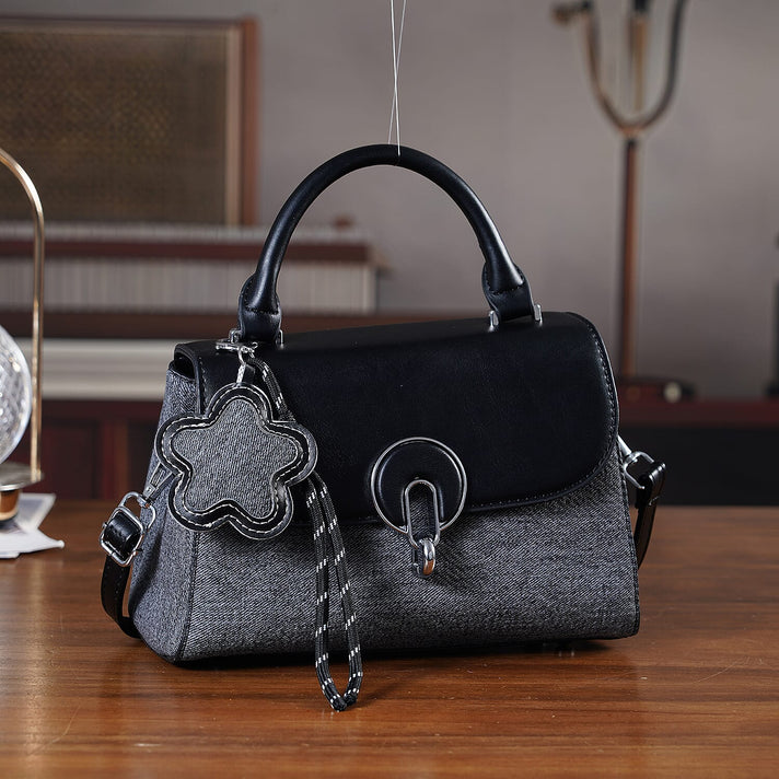 Structured Top-Handle Satchel Handbag - Black V32623186 2