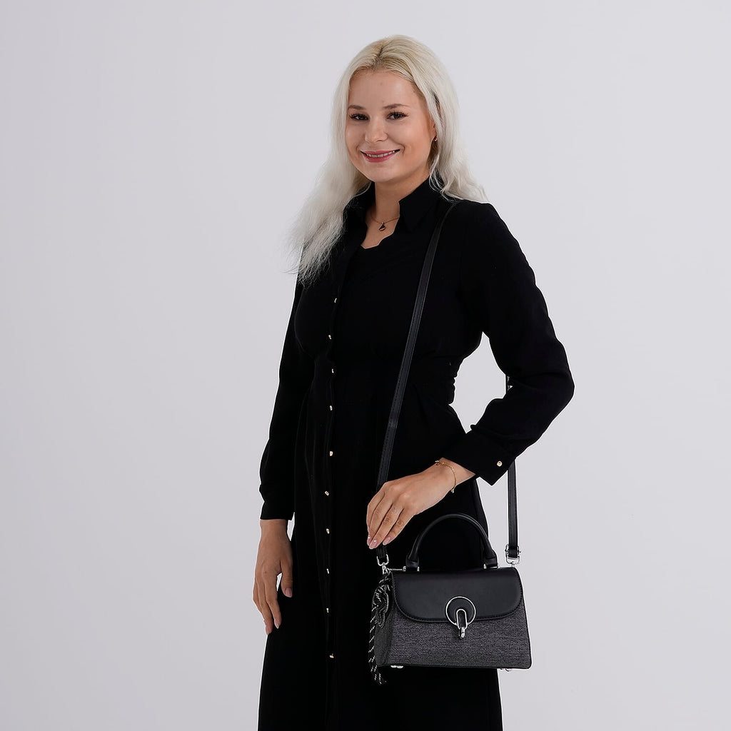 Structured Top-Handle Satchel Handbag - Black