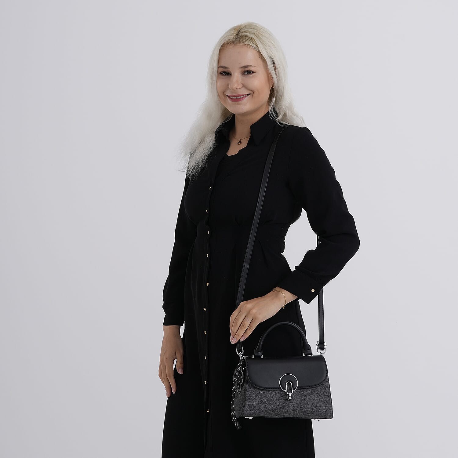 Structured Top-Handle Satchel Handbag - Black V32492497 3
