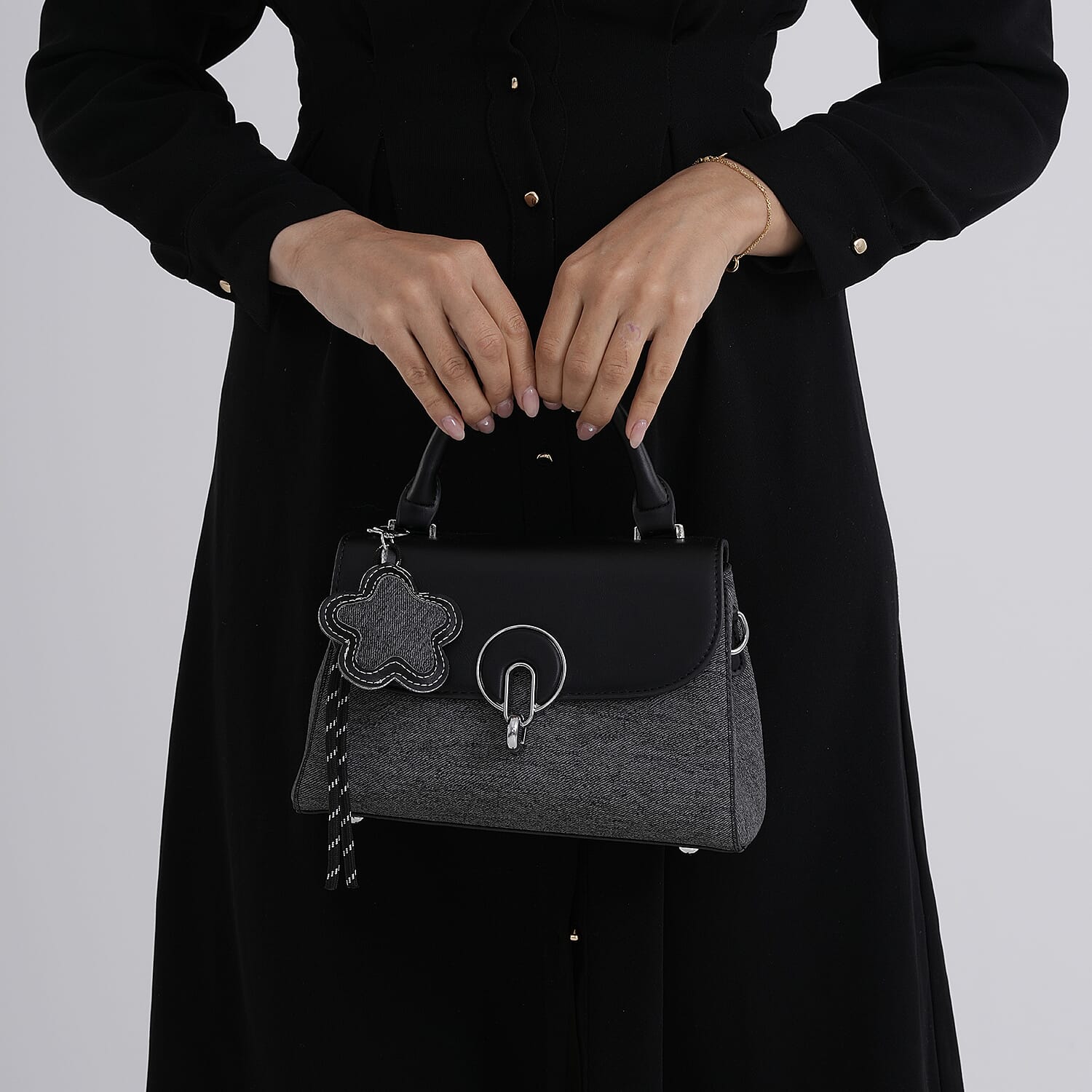 Structured Top-Handle Satchel Handbag - Black V32492497 4