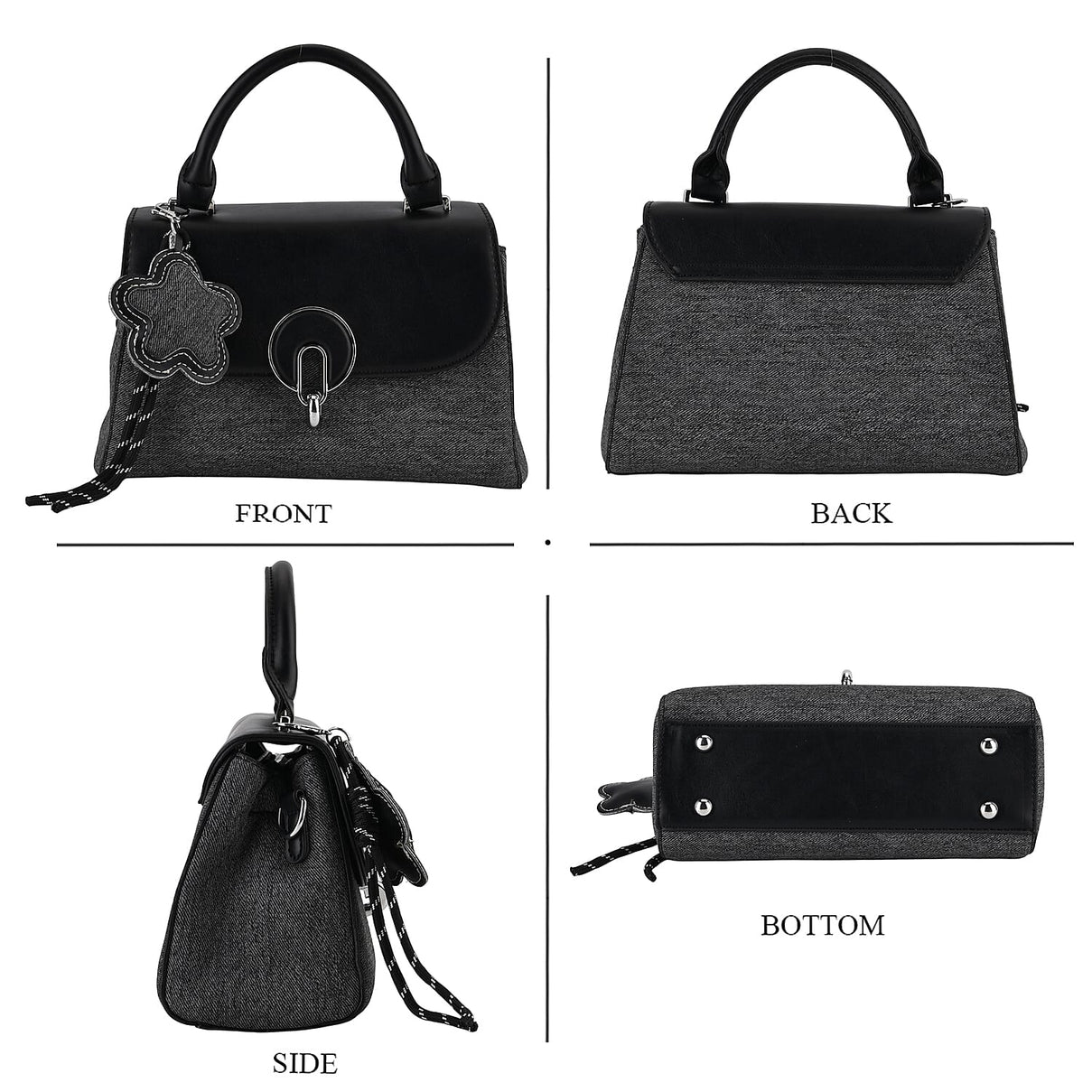 Structured Top-Handle Satchel Handbag - Black V32492497 5