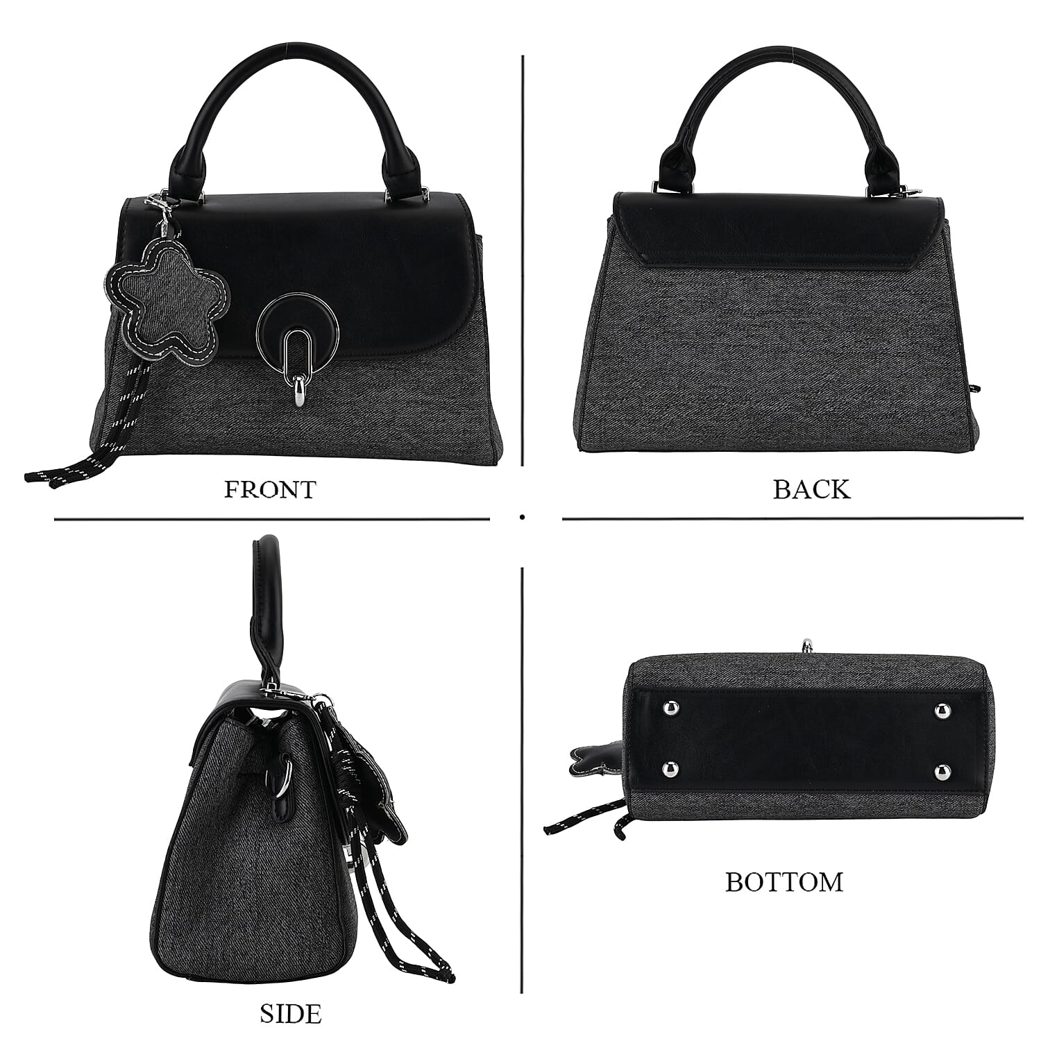 Structured Top-Handle Satchel Handbag - Black V32492497 5