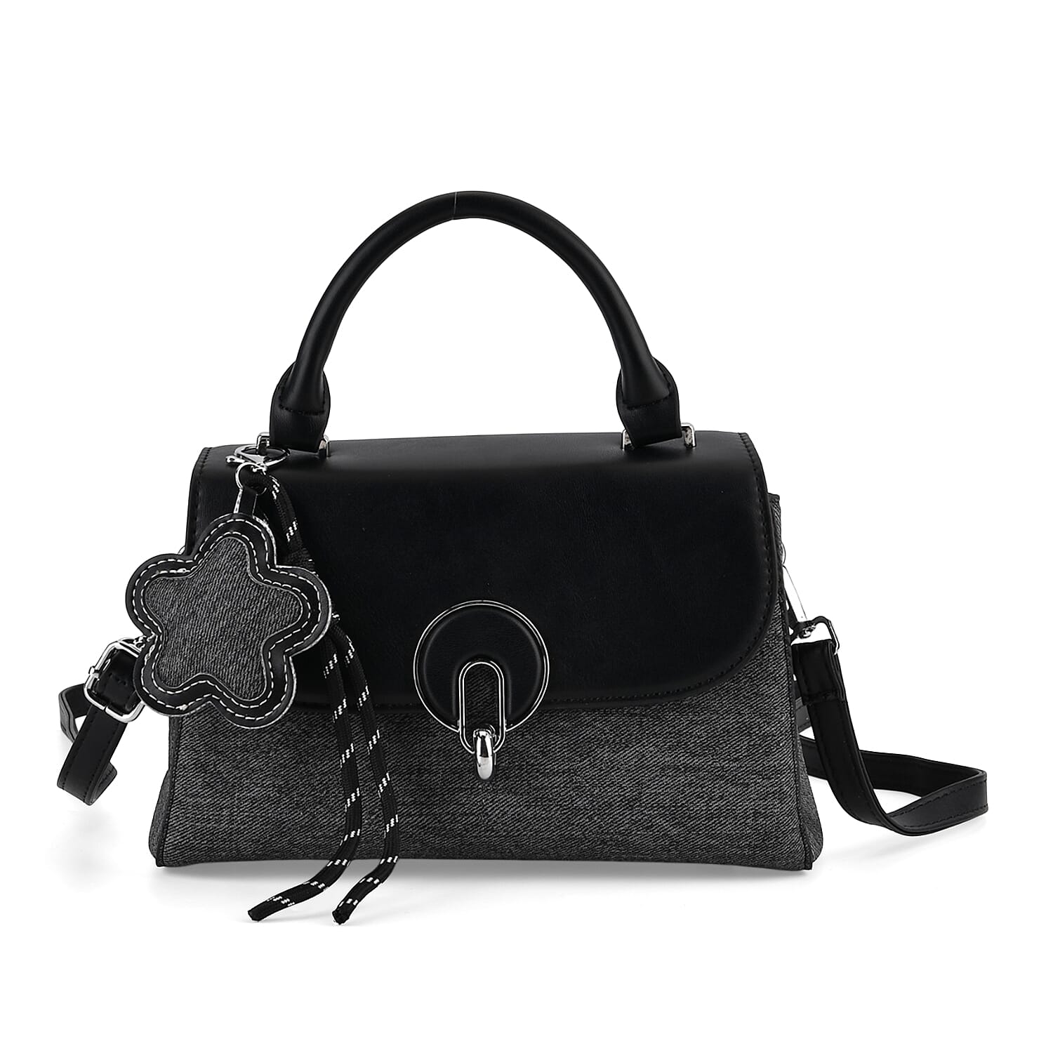 Structured Top-Handle Satchel Handbag - Black V32492497 6