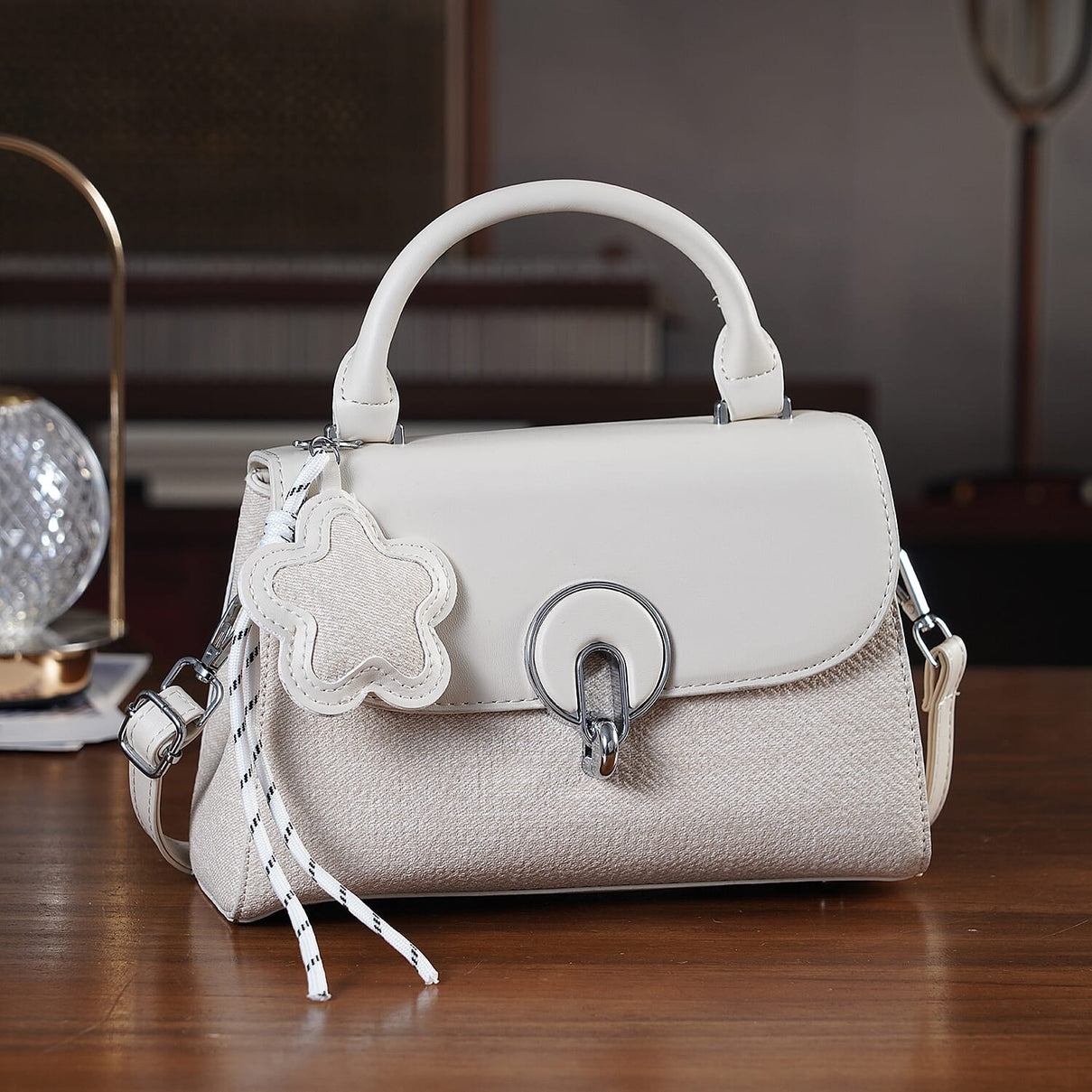 Structured Top-Handle Satchel Handbag - Ivory V32362956 2