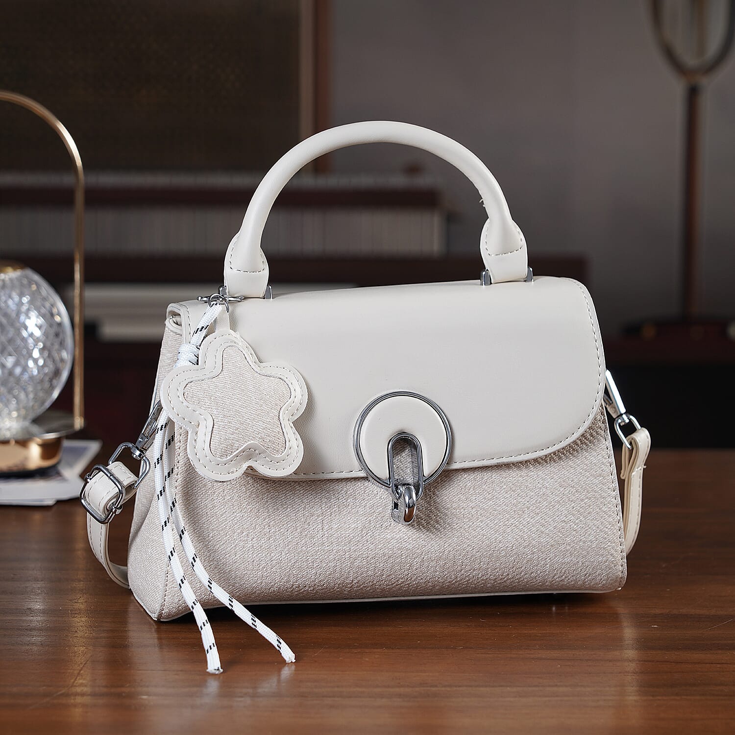 Structured Top-Handle Satchel Handbag - Ivory V32362956 2