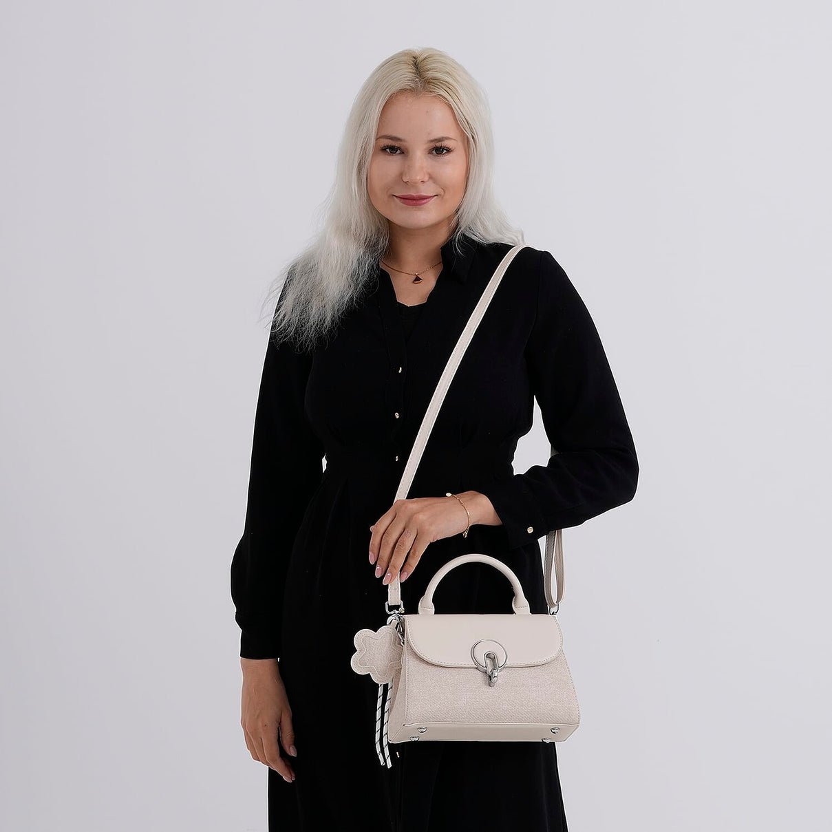 Structured Top-Handle Satchel Handbag - Ivory V32530178 3