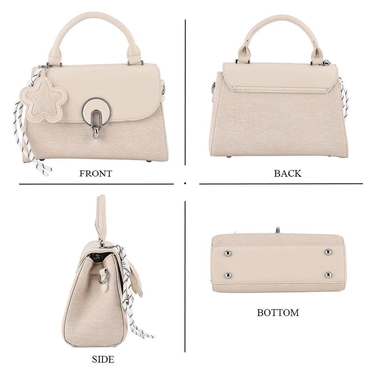 Structured Top-Handle Satchel Handbag - Ivory V32530178 5