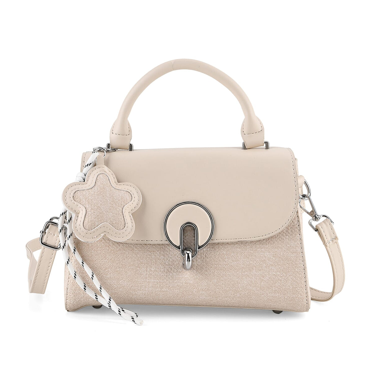 Structured Top-Handle Satchel Handbag - Ivory V32362956 6
