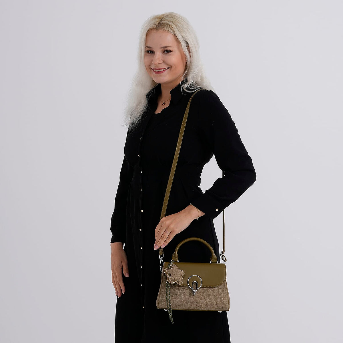 Structured Top-Handle Satchel Handbag - Olive Green V32574642 3