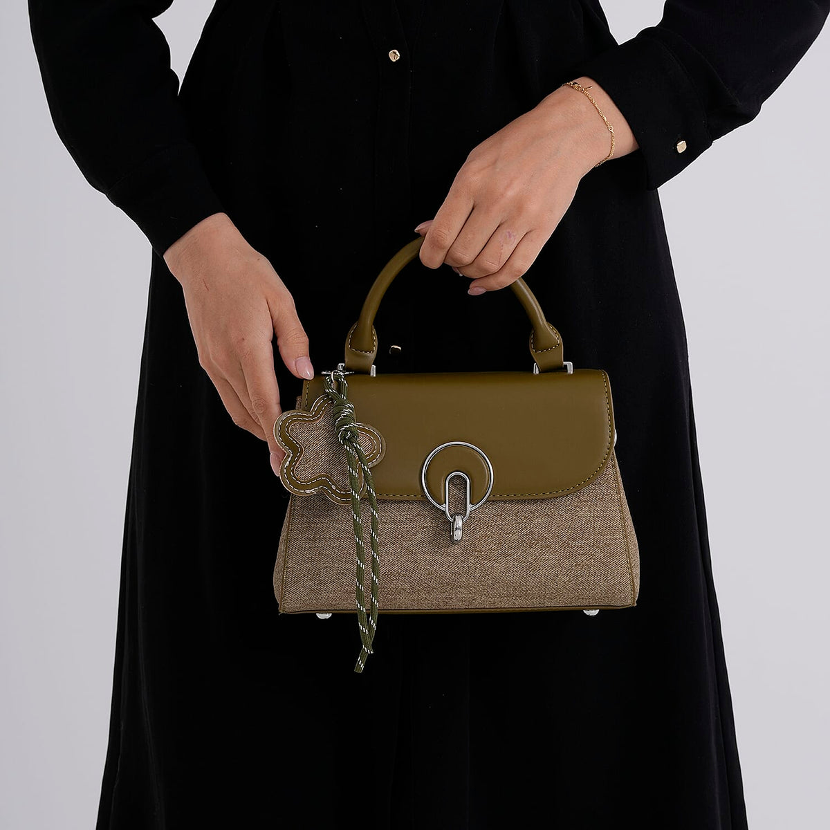 Structured Top-Handle Satchel Handbag - Olive Green V32574642 4