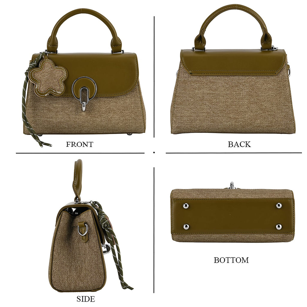 Structured Top-Handle Satchel Handbag - Olive Green