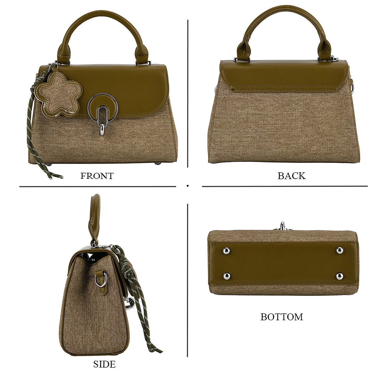 Structured Top-Handle Satchel Handbag - Olive Green V32574642 5