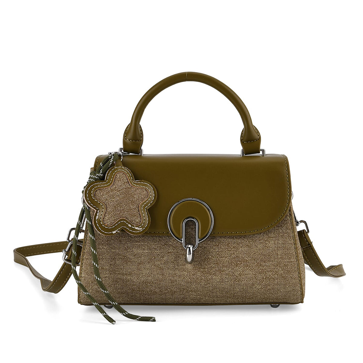 Structured Top-Handle Satchel Handbag - Olive Green V32574642 6