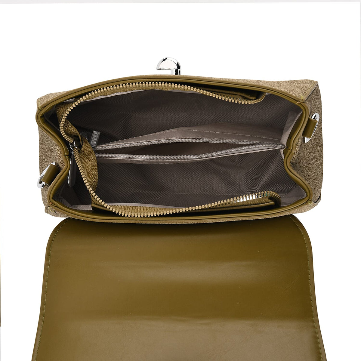 Structured Top-Handle Satchel Handbag - Olive Green V32574642 7